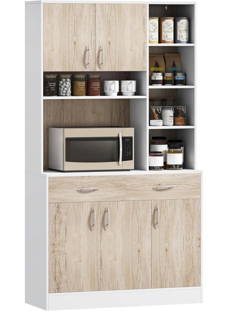 وحدة دولاب تخزين جانبية للمطبخ مع سطح منضدة ورفوف قابلة للتعديل وأدراج لغرفة المعيشة والطعام من هومكوم، معدن خشبي هندسي، أبيض - Image 1